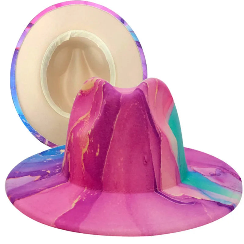 Tie-Dye Wide Brim Fedora Hat