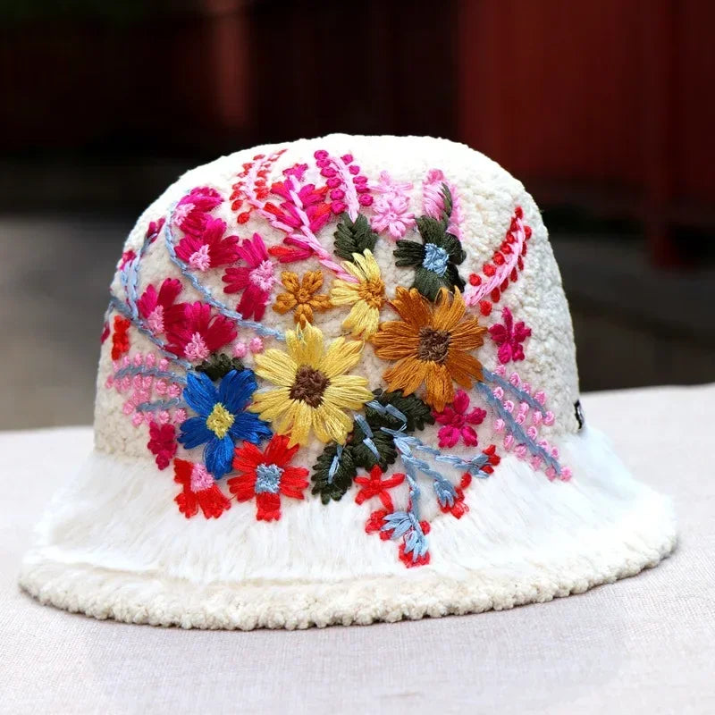 Warm Fuzzy Embroidered & Studded Vintage Cap Hat