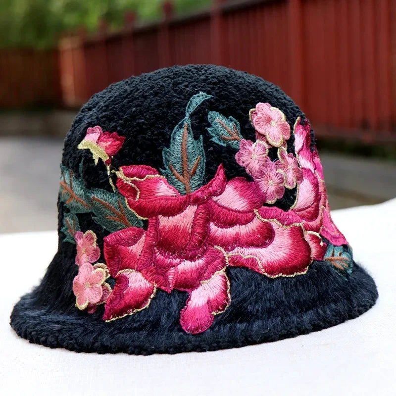 Warm Fuzzy Embroidered & Studded Vintage Cap Hat