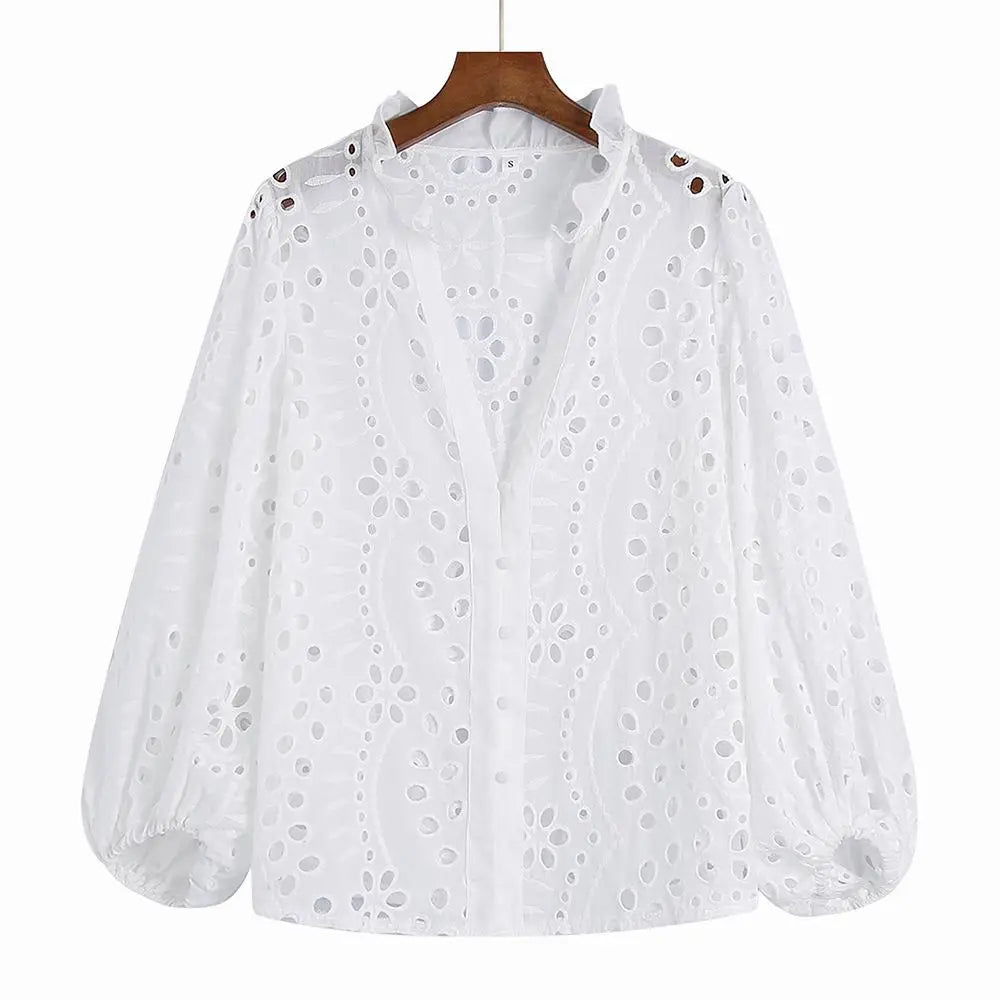 GDSTUFF Embroidered Long Sleeve Button Down Multi-Choice Top