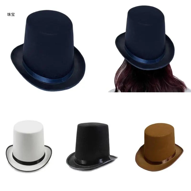 Vintage Fedora Top Hat Solid Color Short Brim Top Hat Western Cowboy Hat for Boy Men Adults Panama Hat