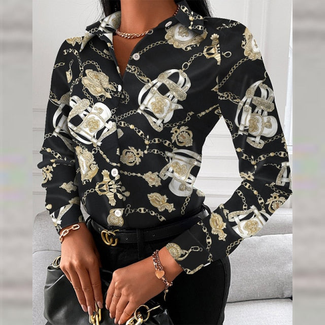 SUMI LAVI Sensuous Poly-Cotton Blend Button-Down Long Sleeve Collar Top - My She Shop