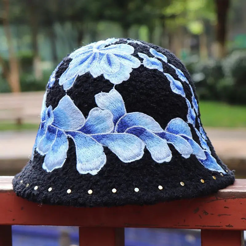 Warm Fuzzy Embroidered & Studded Vintage Cap Hat