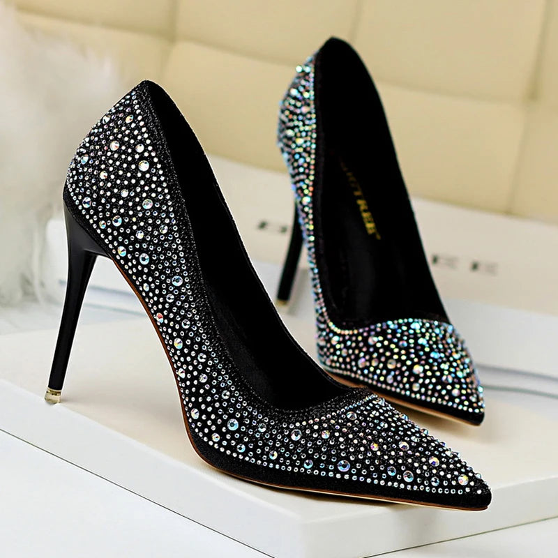 BIGTREE Glitter & Crystal Multi-Size Heel Stiletto Shoes