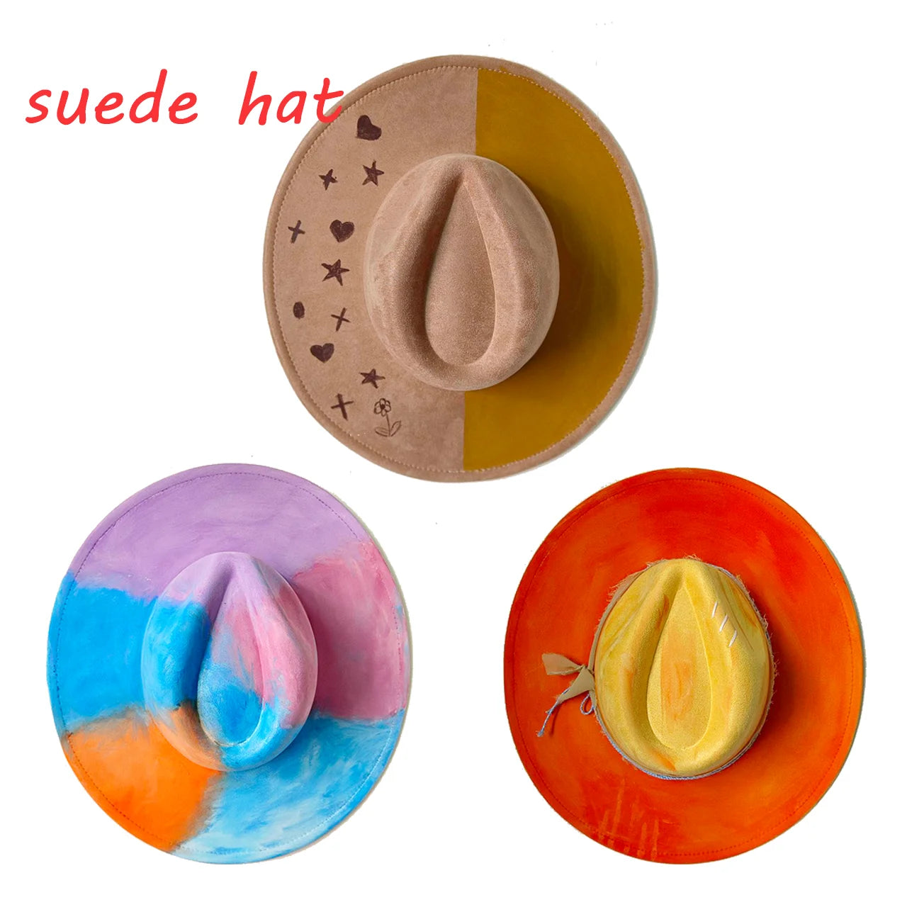 Vegan suede hat hand-painted DIY heart-shaped fedora hat men and women autumn and winter classic church hat  hats for women