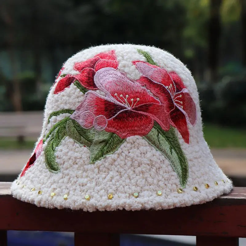 Warm Fuzzy Embroidered & Studded Vintage Cap Hat