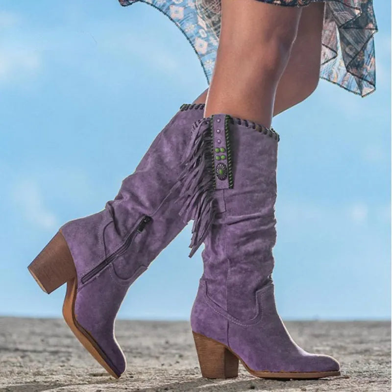 Super Cool Comfy Suede Fringed Side Studded Fashion Boots