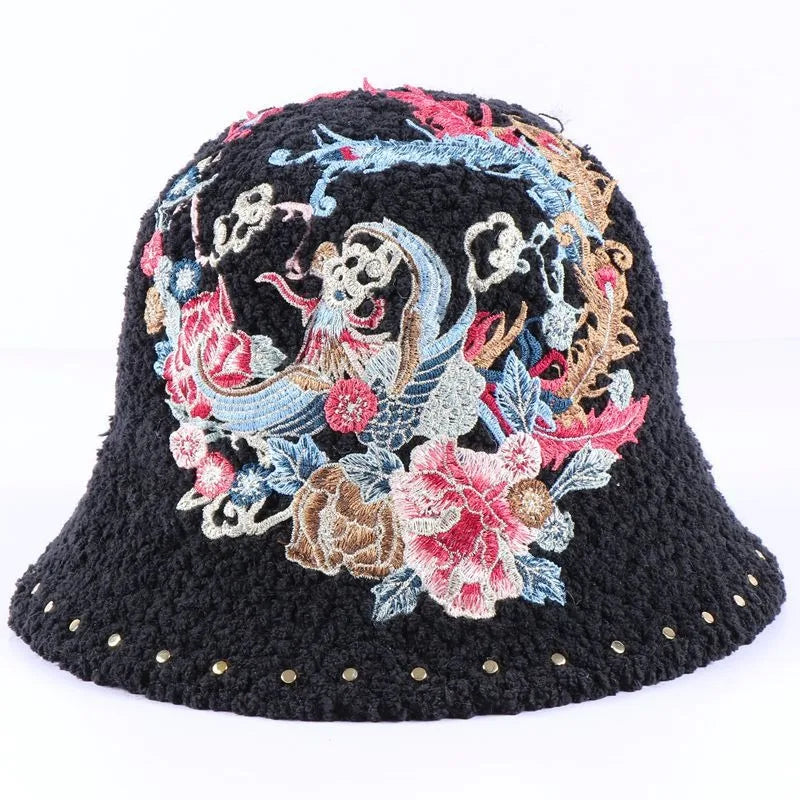 Warm Fuzzy Embroidered & Studded Vintage Cap Hat