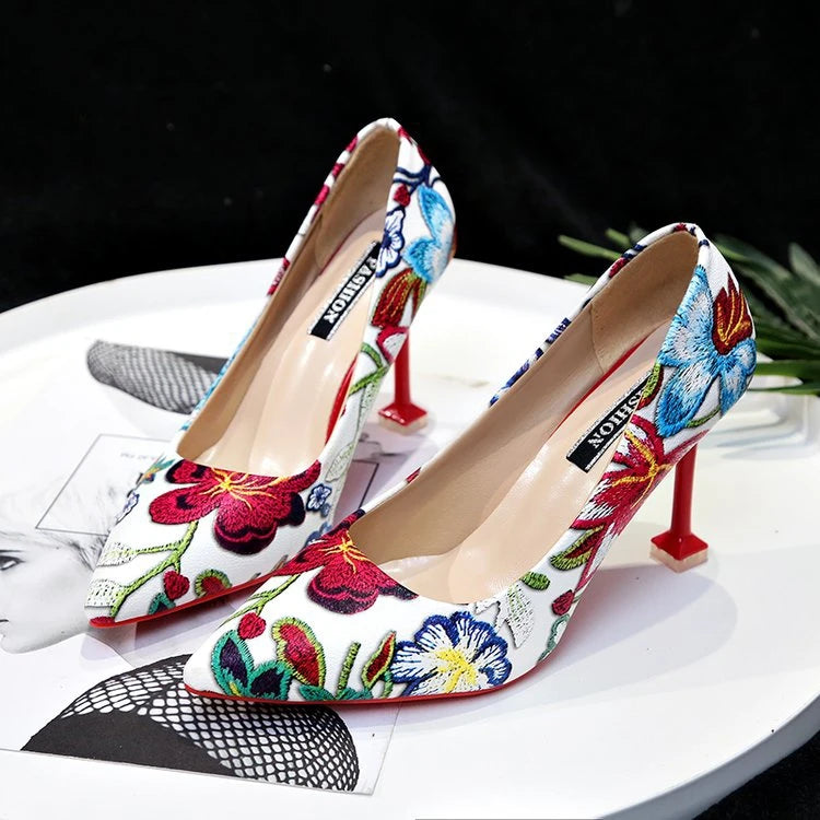 KUCLUT Floral Printed High Heel Shoes