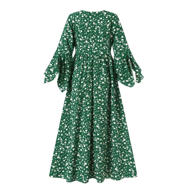 Plus Size VONDA Bohemian Women Maxi Sundress 2024 Autumn Casual Long Flare Sleeve Floral Printed Party Vestido A-Line Dresses