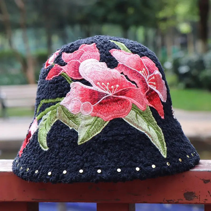 Warm Fuzzy Embroidered & Studded Vintage Cap Hat