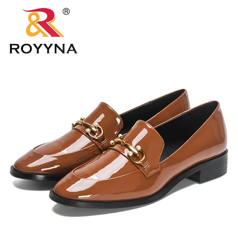 ROYYNA Classy Patent Leather Low Heel Loafer Shoes