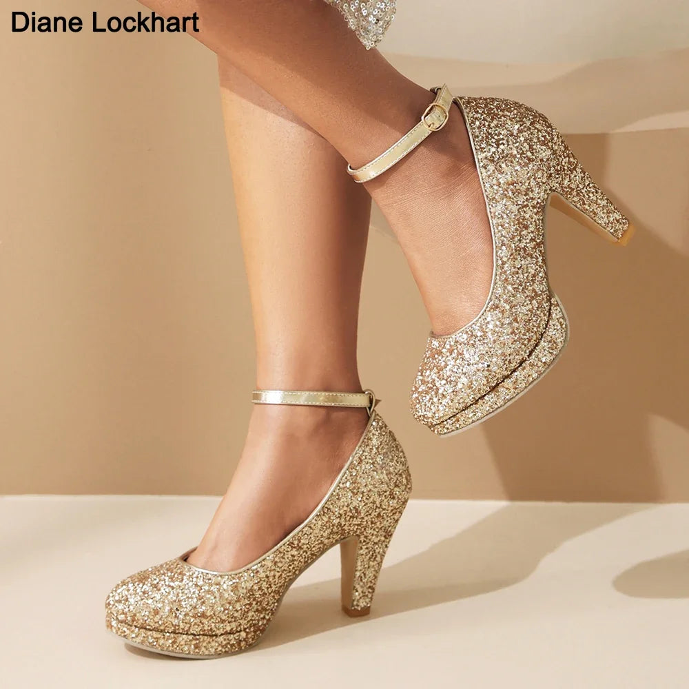 DIANE LOCKHART Sexy Sequin High Heel Platform Shoes