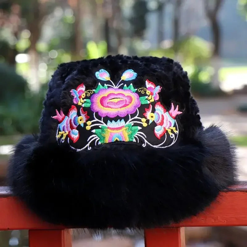 Warm Fuzzy Embroidered & Studded Vintage Cap Hat