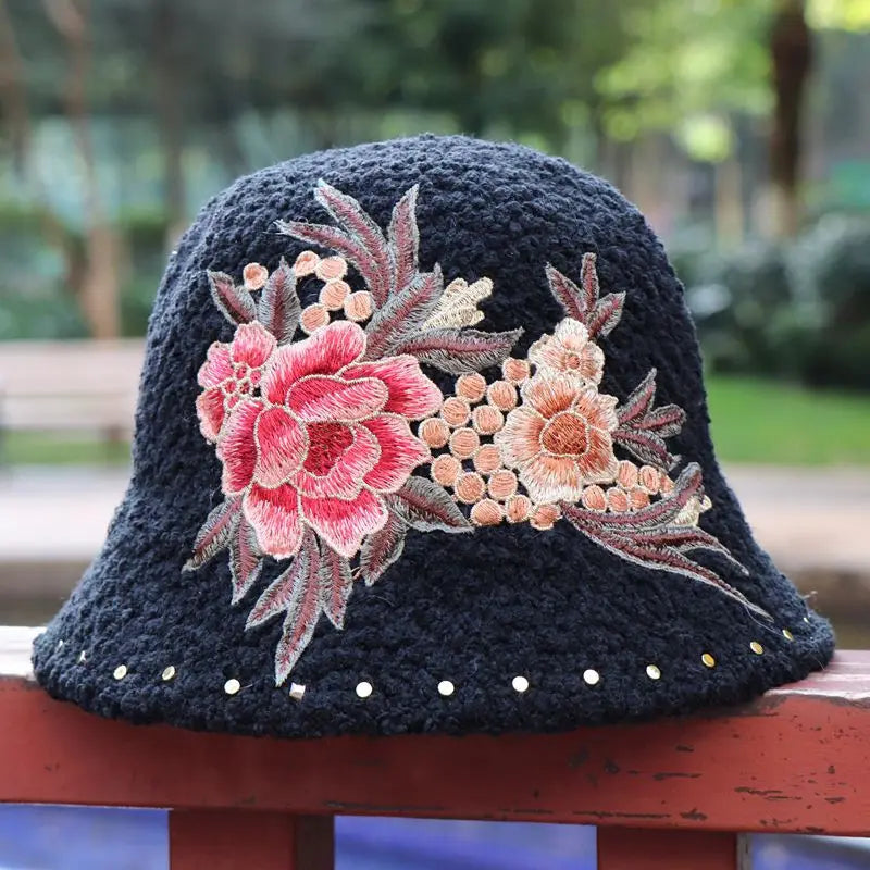 Warm Fuzzy Embroidered & Studded Vintage Cap Hat