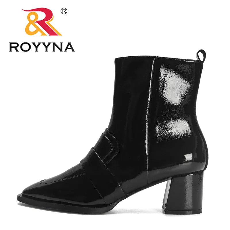 ROYYNA Pretty Patent Leather Side Zip Ankle Boots