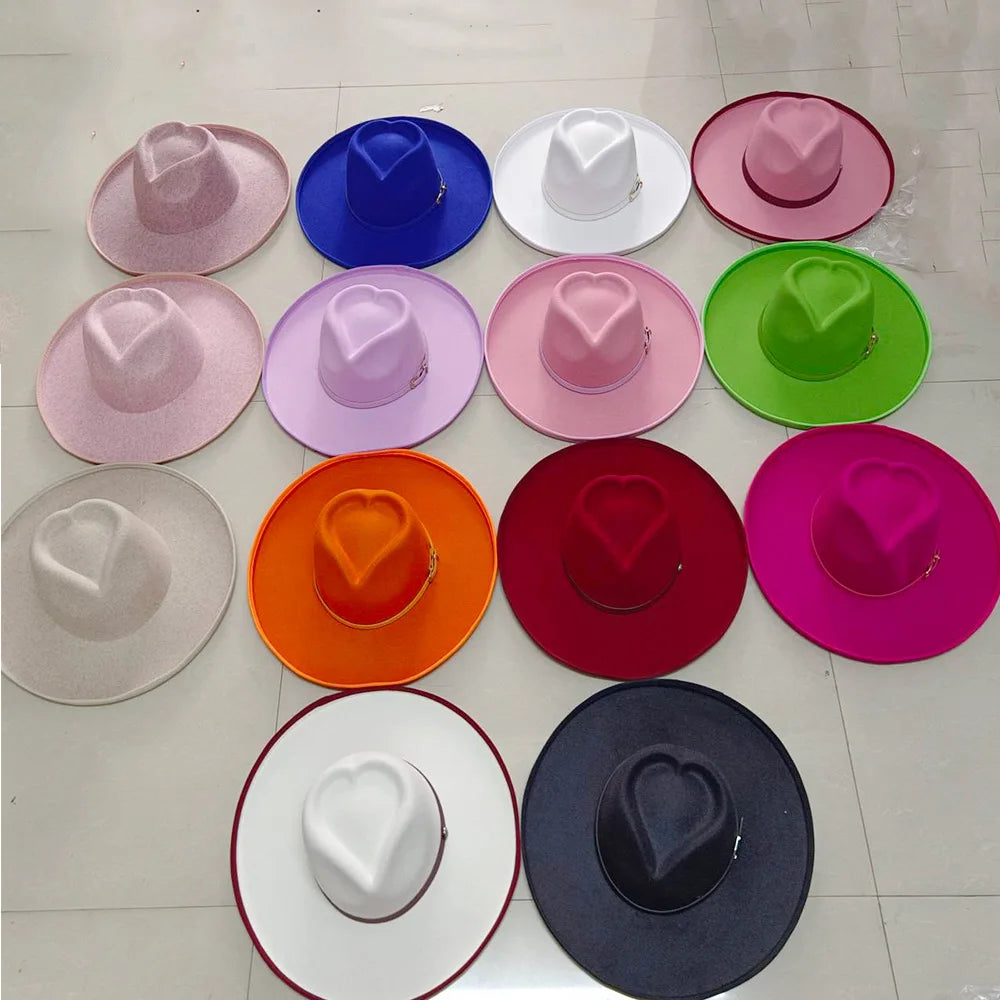 Fab Deco Heart Shape Wide Brim Fedora Hat