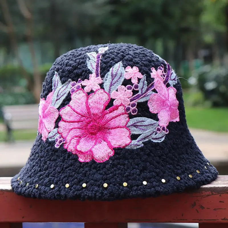 Warm Fuzzy Embroidered & Studded Vintage Cap Hat