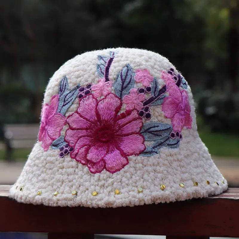 Warm Fuzzy Embroidered & Studded Vintage Cap Hat