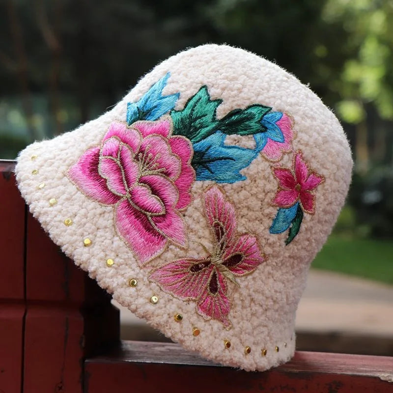 Warm Fuzzy Embroidered & Studded Vintage Cap Hat