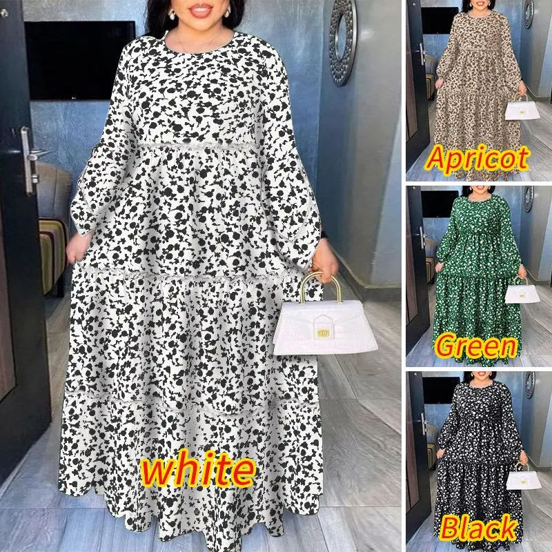 Plus Size VONDA Bohemian Women Maxi Sundress 2024 Autumn Casual Long Flare Sleeve Floral Printed Party Vestido A-Line Dresses