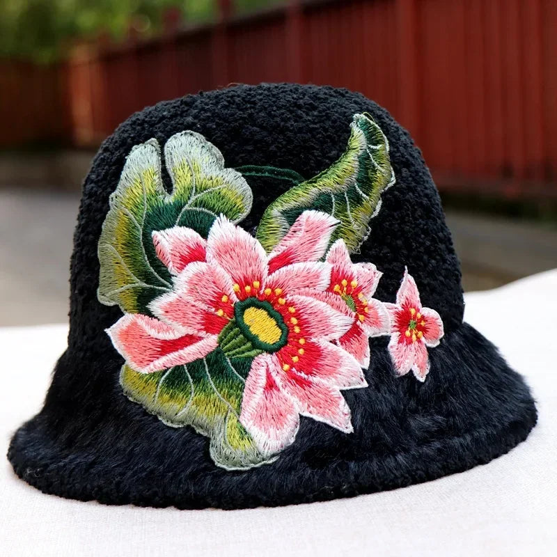 Warm Fuzzy Embroidered & Studded Vintage Cap Hat