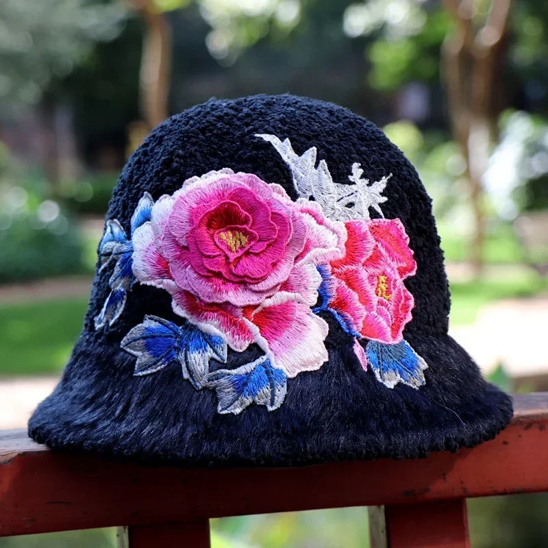 Warm Fuzzy Embroidered & Studded Vintage Cap Hat