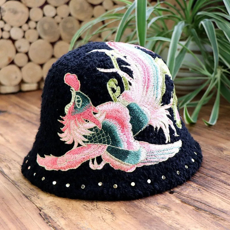 Warm Fuzzy Embroidered & Studded Vintage Cap Hat