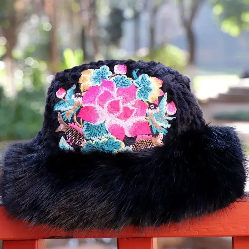 Warm Fuzzy Embroidered & Studded Vintage Cap Hat