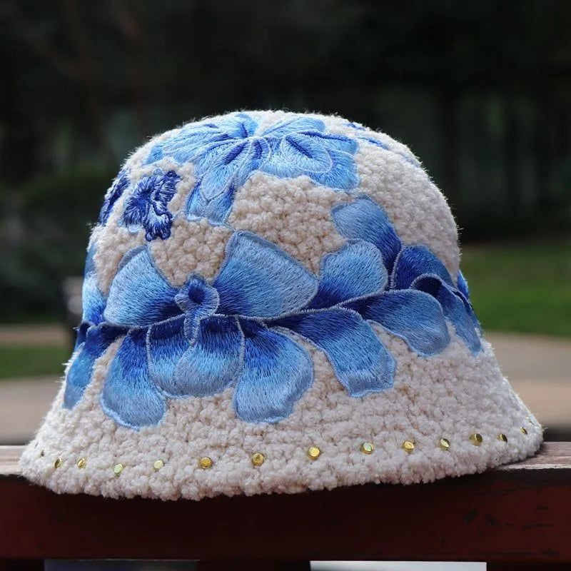 Warm Fuzzy Embroidered & Studded Vintage Cap Hat