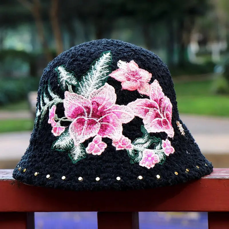 Warm Fuzzy Embroidered & Studded Vintage Cap Hat