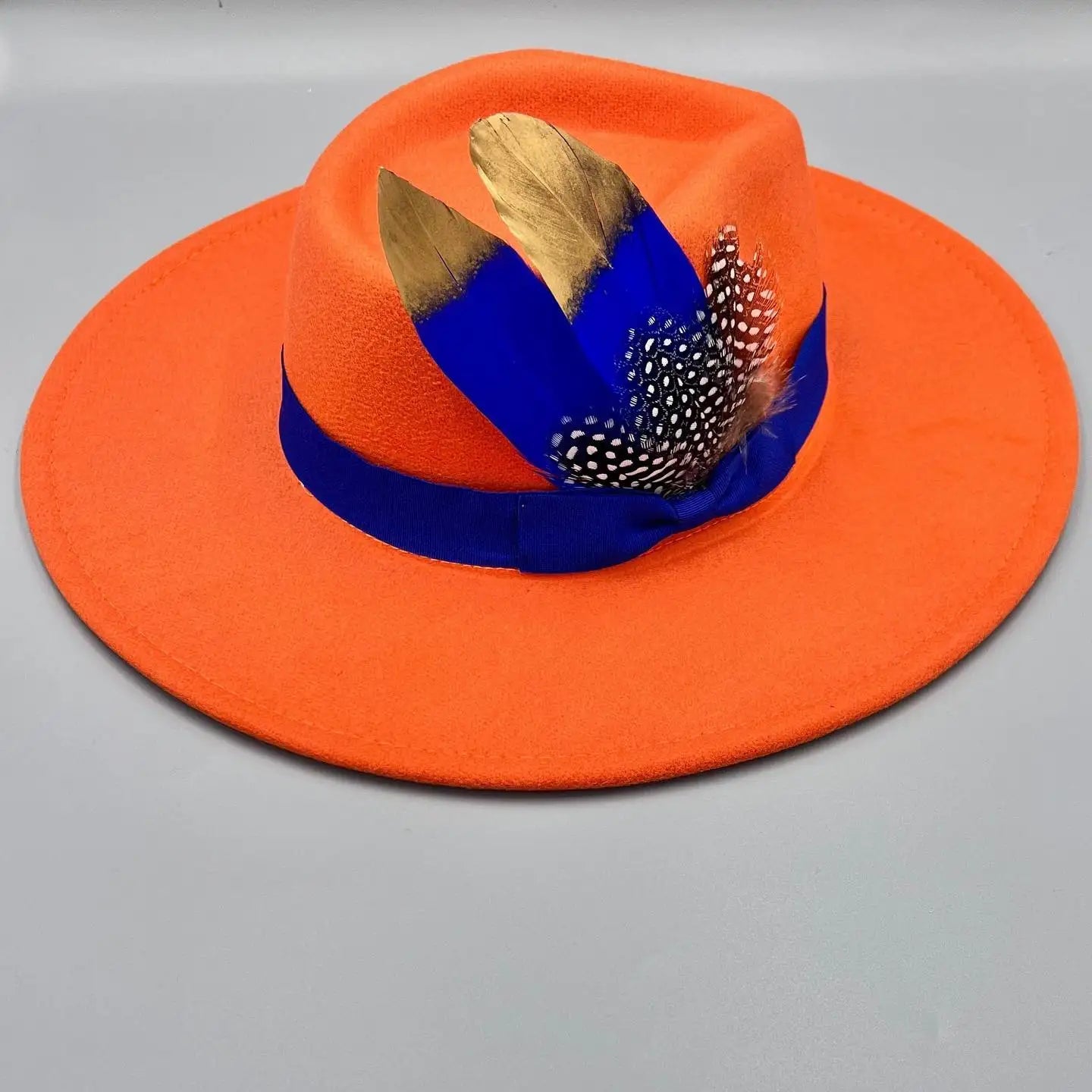 Orange fedora hat 9.5cm brim feather accessories wide brim jazz hat female imitation fedora hat male fashion panama hat wedding