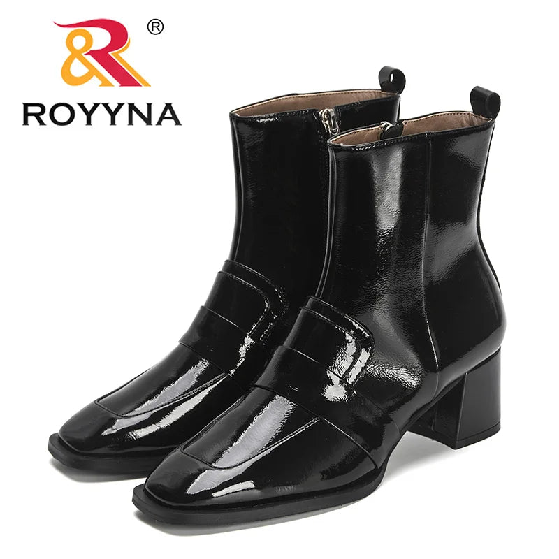 ROYYNA Pretty Patent Leather Side Zip Ankle Boots