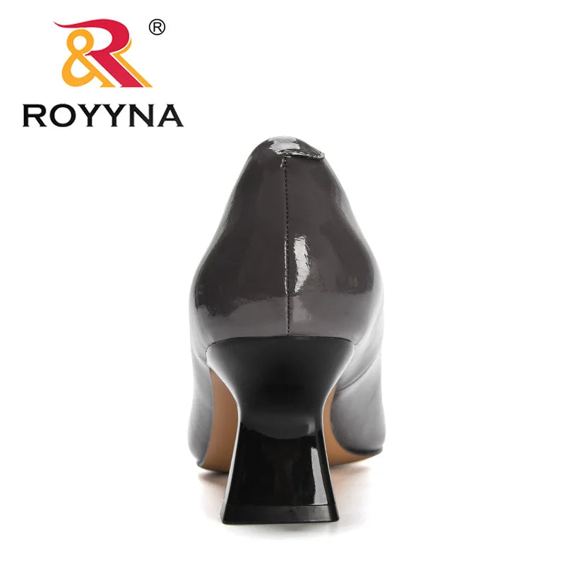 ROYYNA Pretty Patent Leather Square Toe Hourglass Heel Shoes