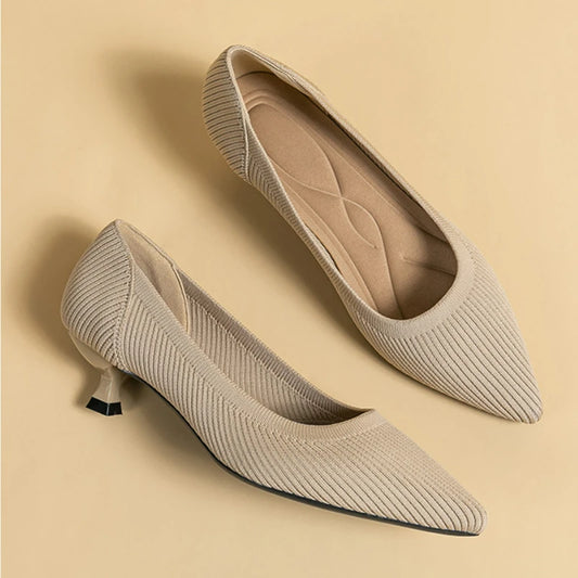 Lovely Low Heel Knitted Mesh Pointed Toe Shoes