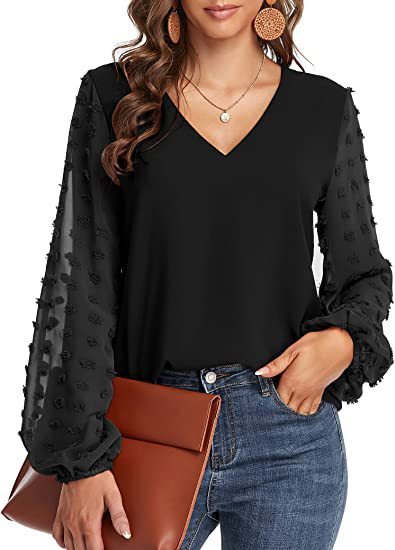 Solid Women Blouse 2022 Spring Fashion V Neck Long Sleeve Elegant Office Work Shirts Tops Lady Plus Size Casual Chiffon Blouses - My She Shop