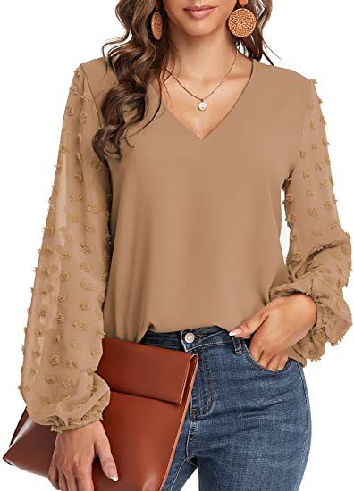 Solid Women Blouse 2022 Spring Fashion V Neck Long Sleeve Elegant Office Work Shirts Tops Lady Plus Size Casual Chiffon Blouses - My She Shop