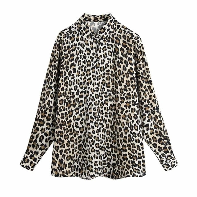 Spring Women Blouse Shirts 2022 Single Breasted Turn Down Collar Casual Leopard Printed Tops Long Sleeve Female Loose Shirts - My She Shop