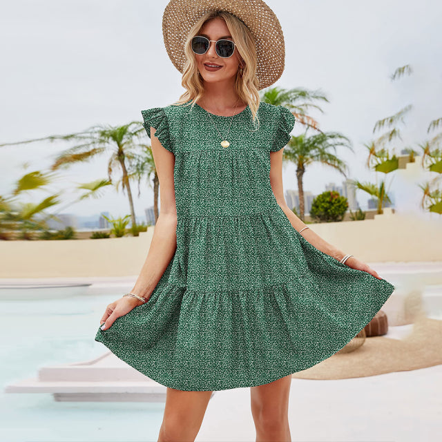 Summer Boho Casual Loose Dot Mini Dress Women Fashion Ruffles Floral Sleeveless A-line Dresses 2022 Spring White Beach Sundress - My She Shop