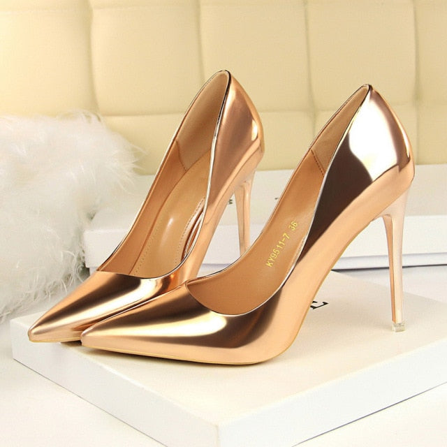 URWORTHIT Faux Leather High Heels Pointed Toe Stiletto Shoes - My She Shop