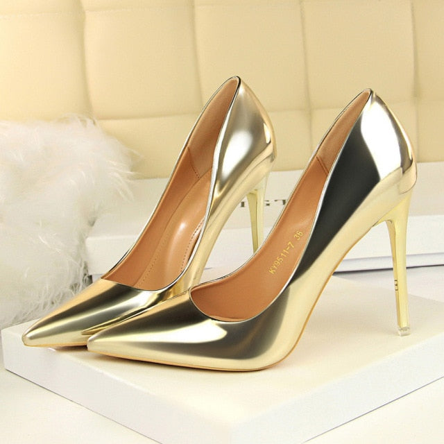 URWORTHIT Faux Leather High Heels Pointed Toe Stiletto Shoes - My She Shop