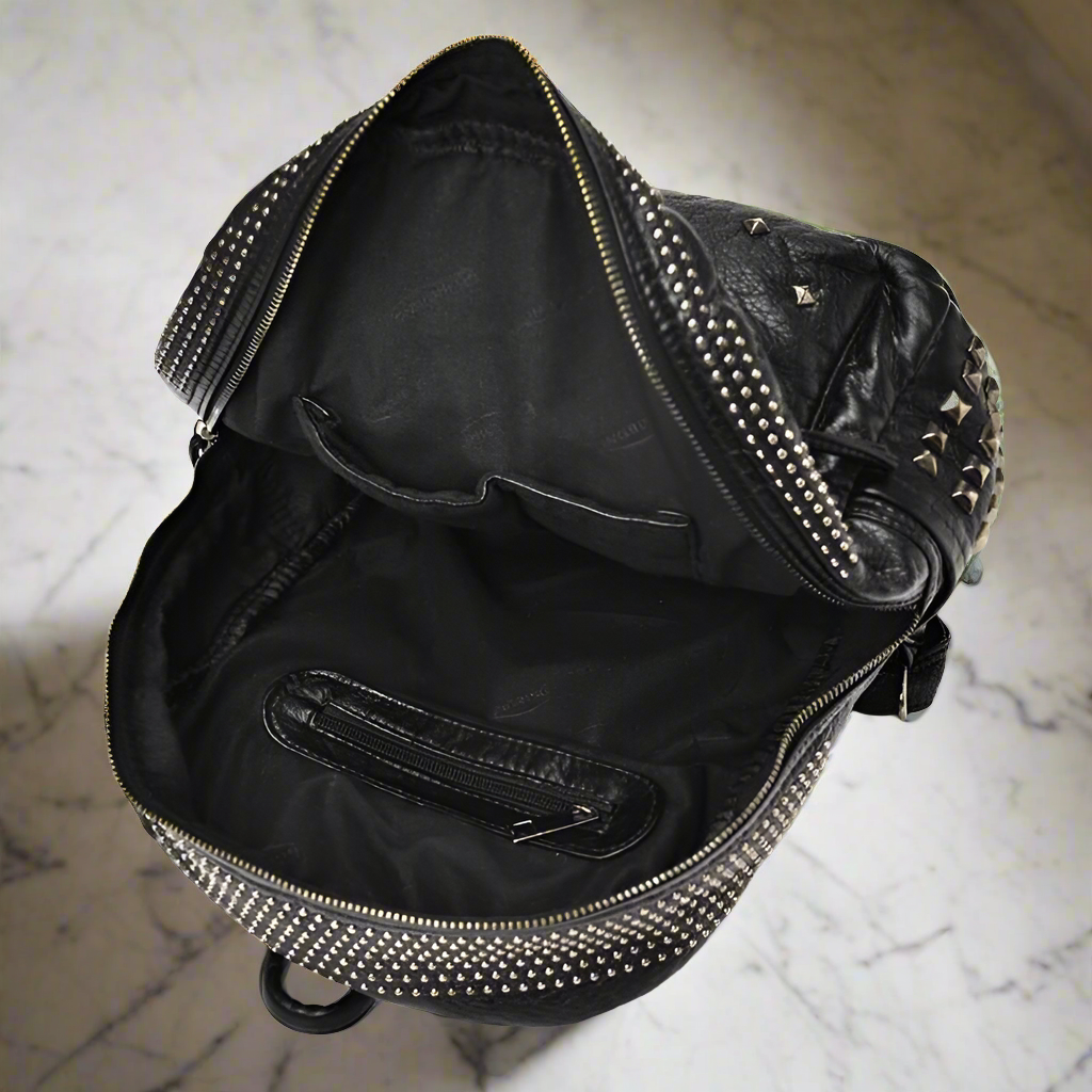 ANNRMYRS Washed Split Leather Studded Backpack