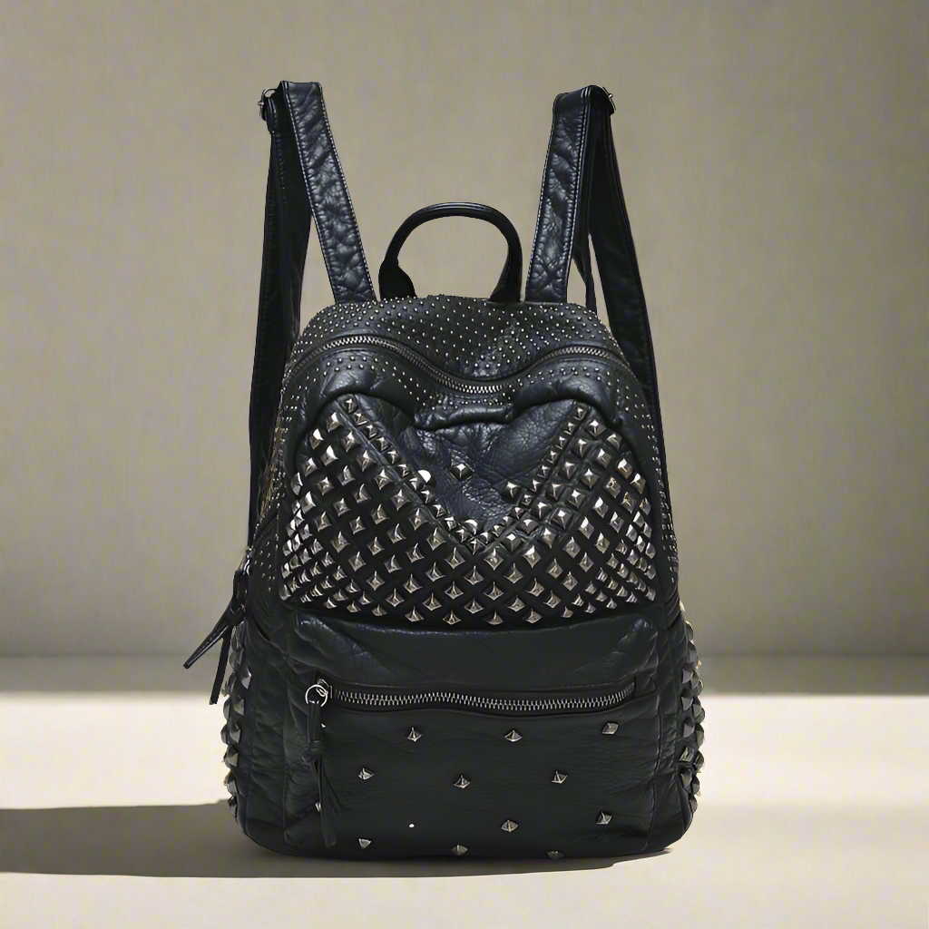 ANNRMYRS Washed Split Leather Studded Backpack