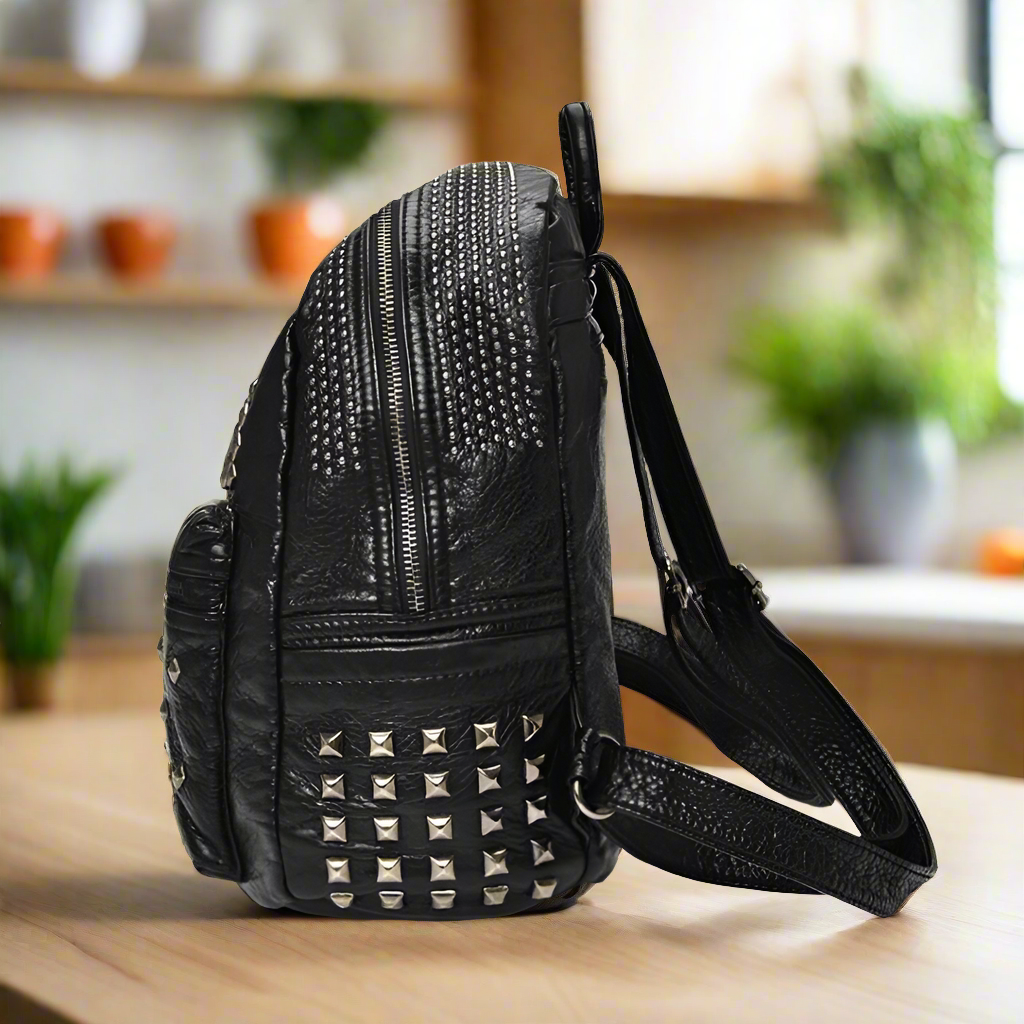 ANNRMYRS Washed Split Leather Studded Backpack