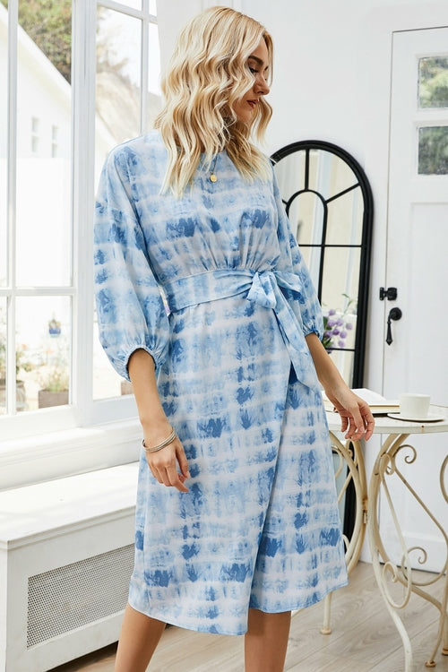 Drop Shoulder Tie Dye Belted Dress - My She Shop