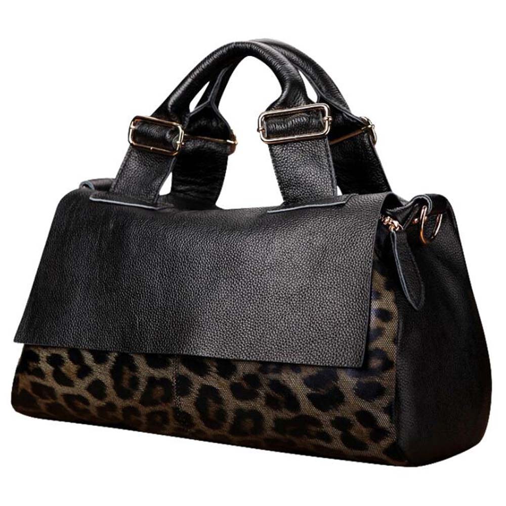 Fashion Genuine Leather Big Tote Handbags Leopard Pattern Soft Cowhide Travel Tote Ladies Long Strap Shoulder Weekend Bags - My She Shop