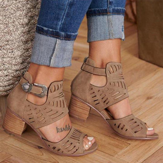 Sandals Women Shoes Summer Heel Pumps Fashion Female Sandals Solid Color Buckle Strap High Heel Rome Shoes Ladies Pumps 2022 Hot - My She Shop