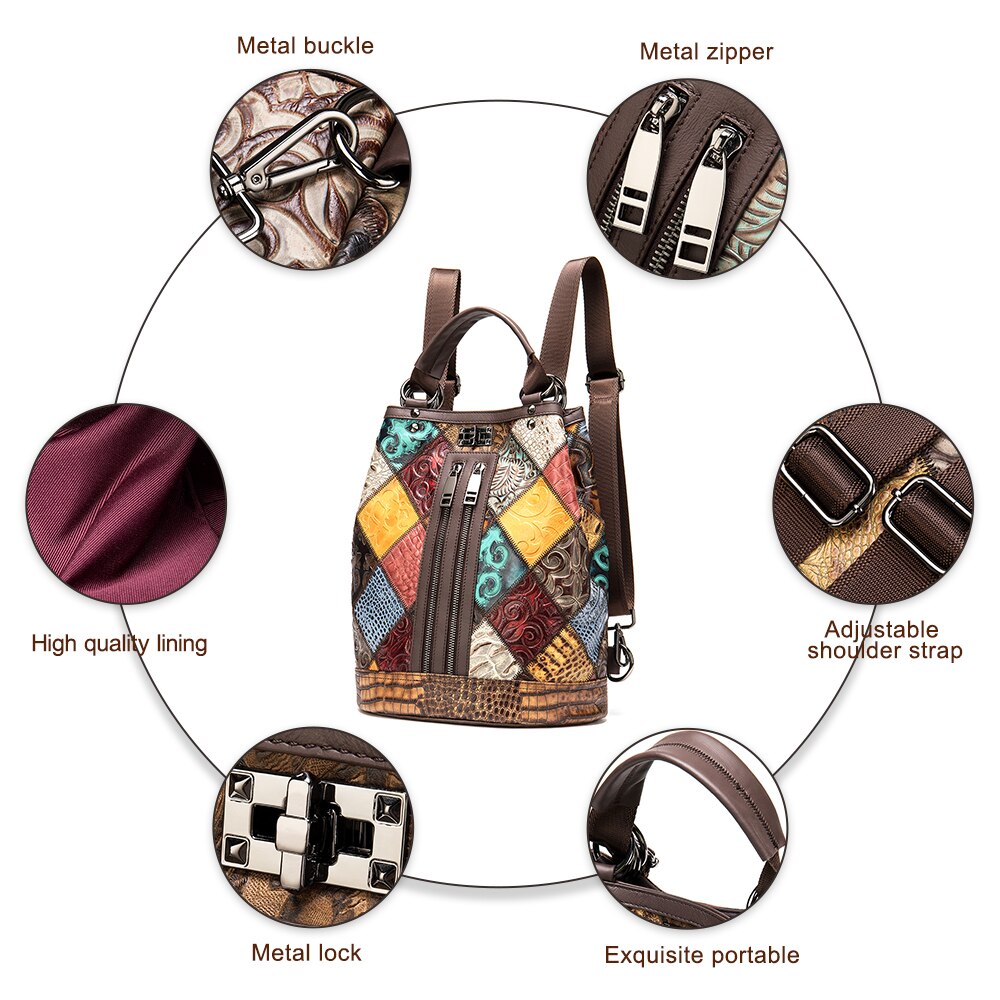 WESTAL Backpack for Women Genuine Leather Backpack Women Handbags Girls Travel Patchwork Female Backpacks For School Laptop 7420 - My She Shop