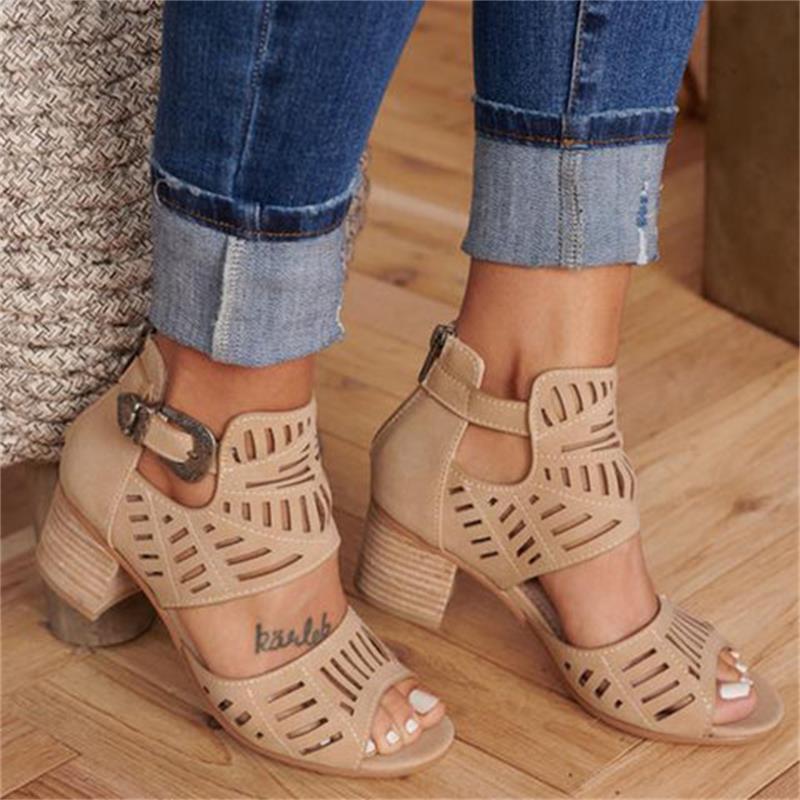 Sandals Women Shoes Summer Heel Pumps Fashion Female Sandals Solid Color Buckle Strap High Heel Rome Shoes Ladies Pumps 2022 Hot - My She Shop