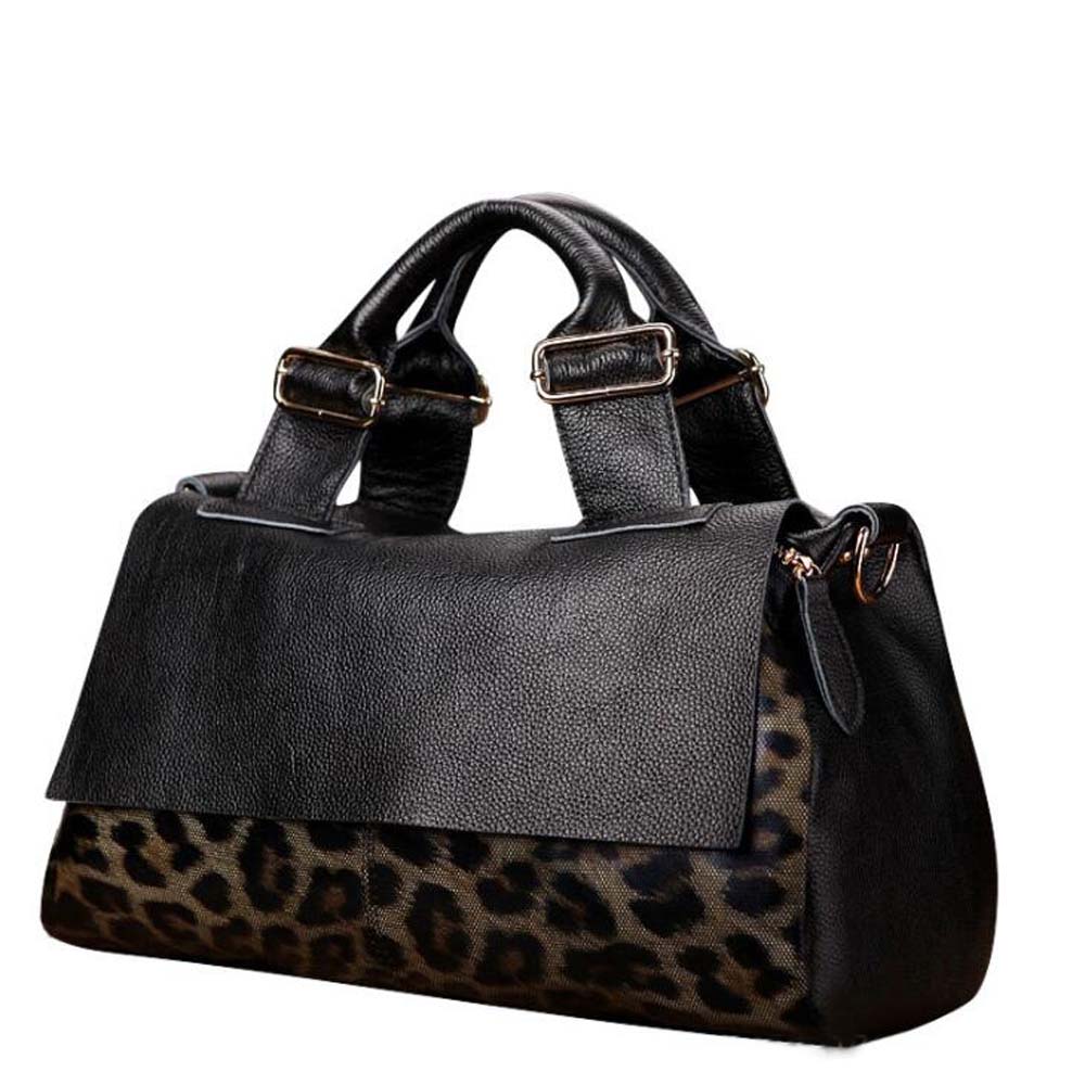 Fashion Genuine Leather Big Tote Handbags Leopard Pattern Soft Cowhide Travel Tote Ladies Long Strap Shoulder Weekend Bags - My She Shop